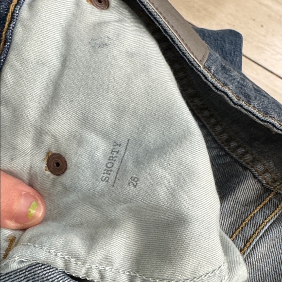 6397 Shorty Jeans Size 26 Bur Tea Wash Button Fly Distressed Ankle Hem - Picture 11 of 15